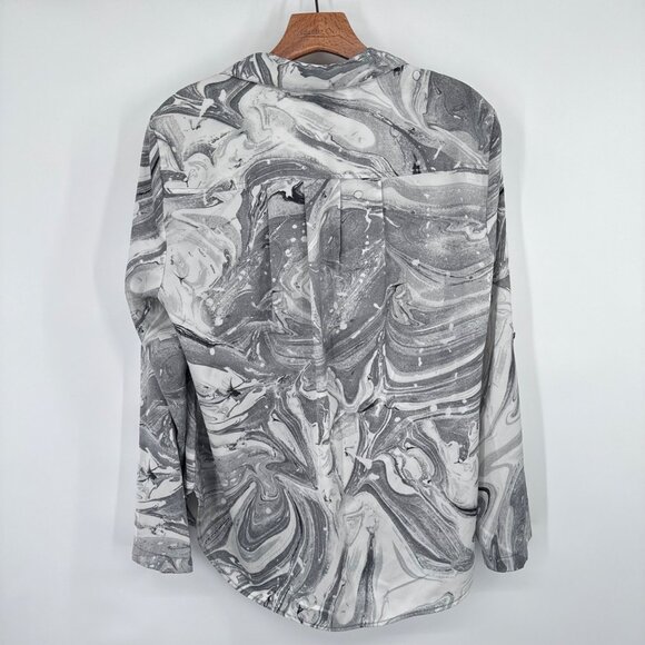 Jones New York Womens gray Marble Print Long roll tab Sleeve Blouse Size Large - Picture 12 of 12
